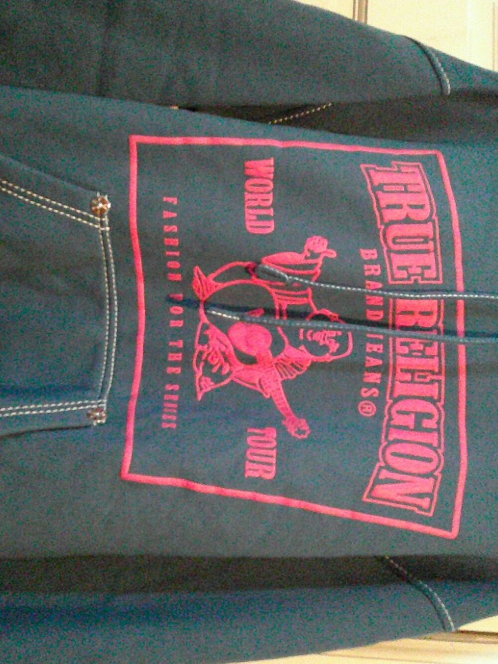True Religion Mens XS Blue/Pink Pullover Hoodie - Picture 2 of 5